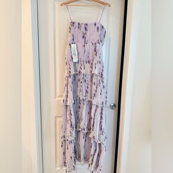 Dress The PopulationLayana Floral Tiered Bustier Gown Lavender Strapless, Large - Picture 8 of 11
